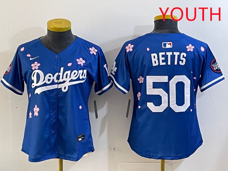 Youth Los Angeles Dodgers #50 Betts Blue Sakura Edition 2025 Nike MLB Jersey style 1->youth mlb jersey->Youth Jersey